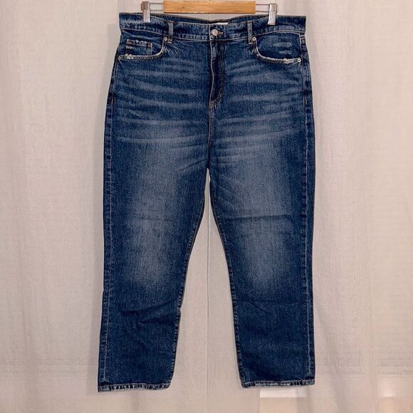 LOFT 14/32 Vintage Dark Blue Wash The Straight Crop Distressed Jeans - Picture 2 of 16